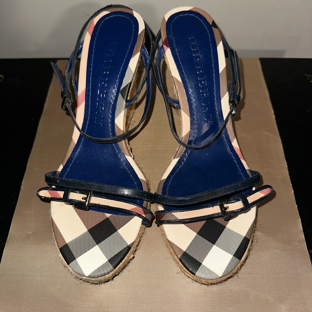 Burberry Women's Wedges - Navy and Beige Check